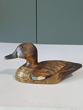 VTG Signed Leo Koppy Hand Carved Wooden Duck Decoy Figurine Folk Art